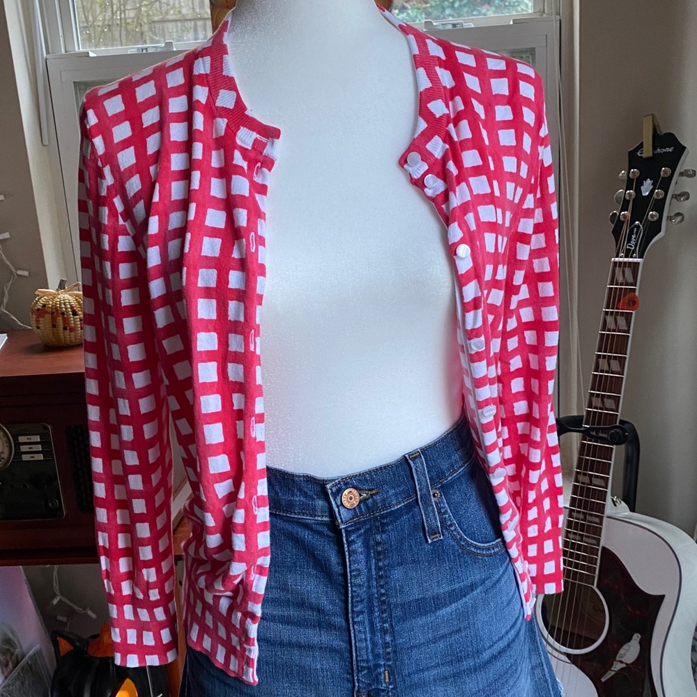 Pink gingham cardigan - M - Crown & Ivy